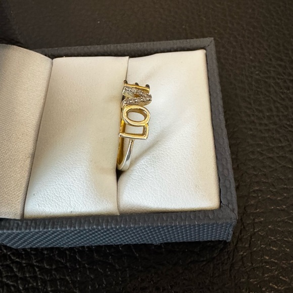 Engild(TM) round white diamond accent 14K gold over sterling LOVE ring. Sz 7. - Picture 2 of 4